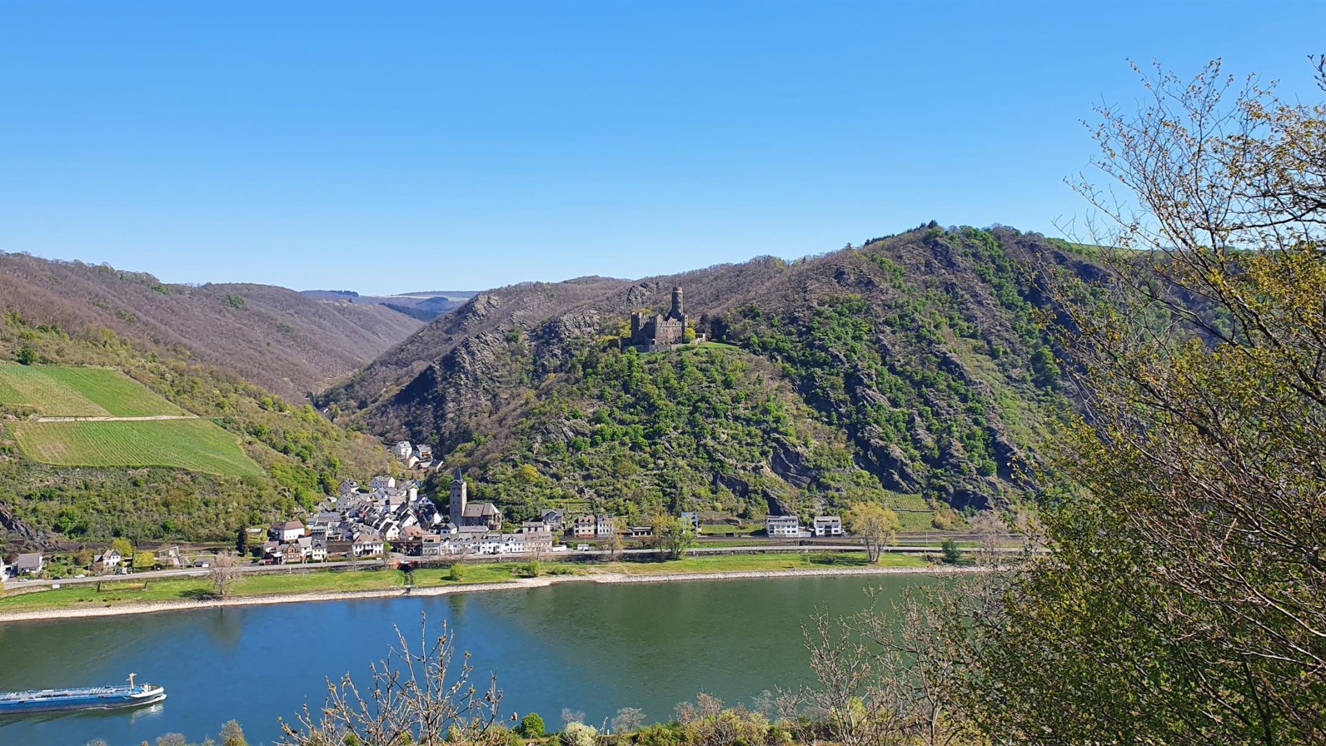 Blick aufs Rheintal und die Burg Maus | © T. Biersch