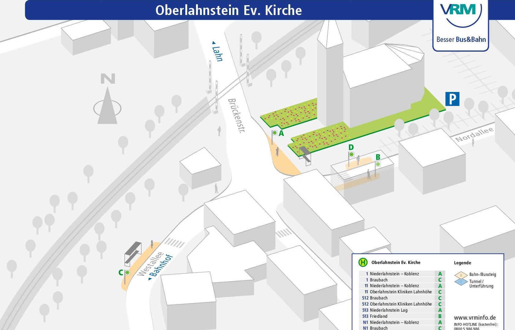 Bushaltestellenübersicht OL Ev Kirche | © VRM Koblenz